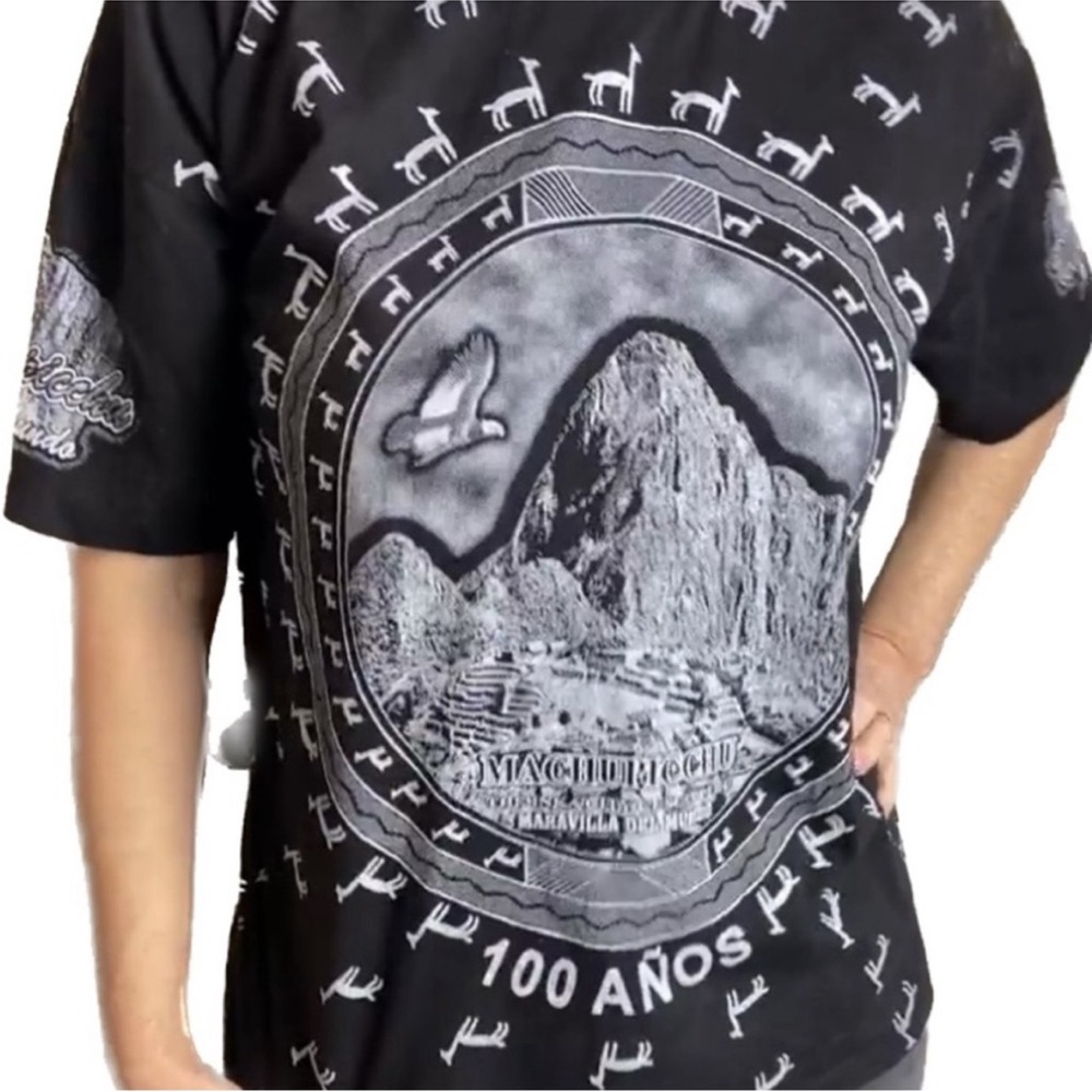 Vintage Machu Picchu from Peru, Black Graphic Tee Shirt 100 Year Celebration